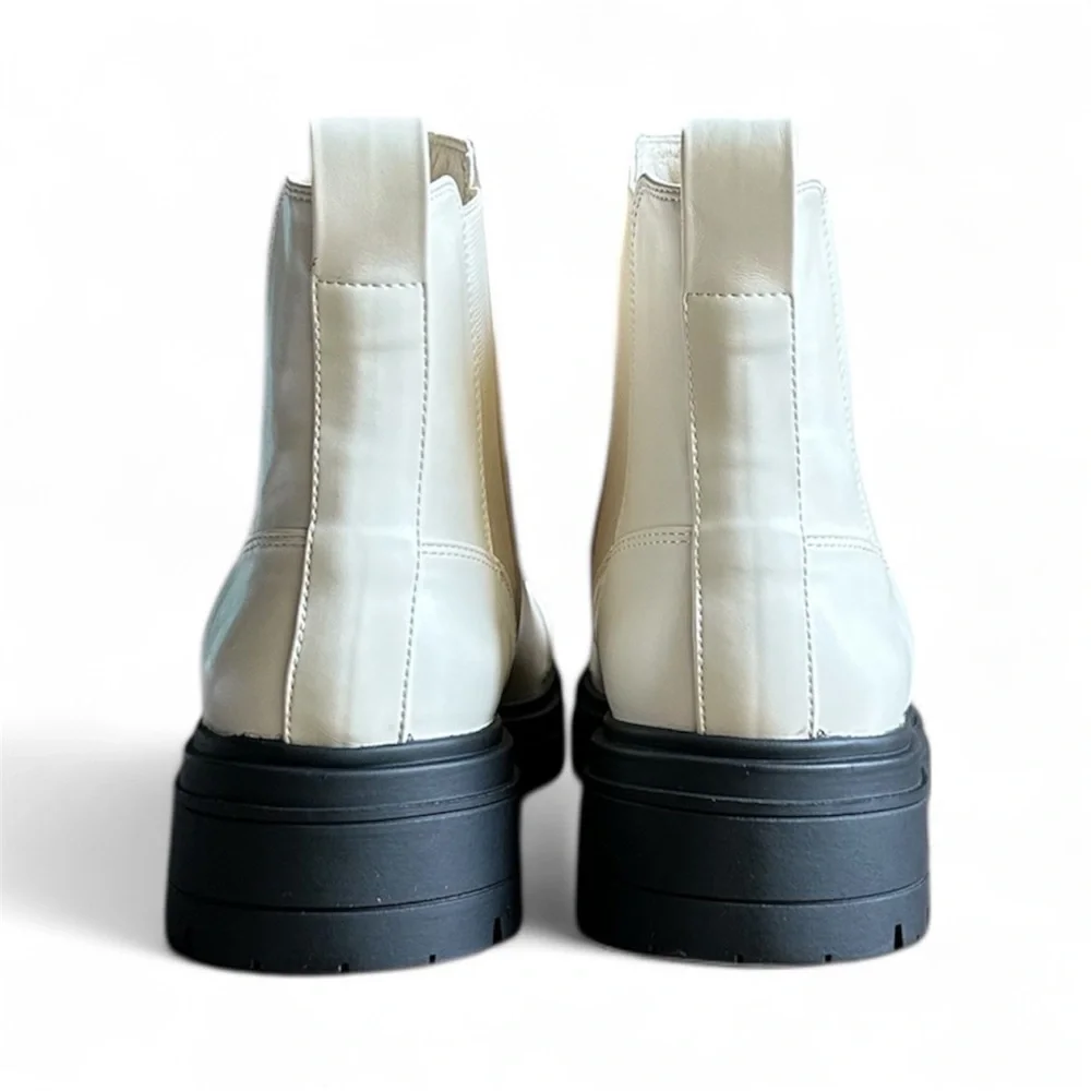 White Chunky Chelsea Boots Lug Sole Platform Booties | Boutique 10